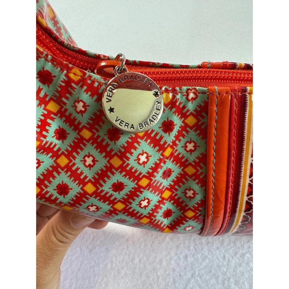 Y2K Retro Vera Bradley Women Small Frill Hobo‎ Bag Red Bow Geometric Laminated